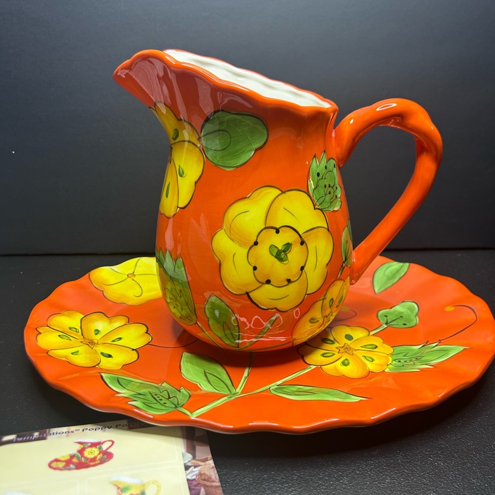 Temptations by tara Pitcher & Platter set -  Poppy Passion Orange - new
